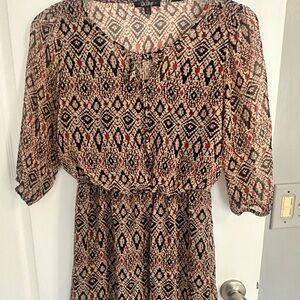 BeBop Tribal Patterned Dress in Black and Red